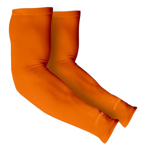 ARMORAY Arm Sleeves for Men & Women UPF 50 Sports Compression Cooling Sleeve for Basketball Golf Running Tattoo Coverage - color: Orange (1 Pair)