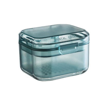 3-Layer Retainer Storage Box, Denture Case with Lid, Portable Mouth Guard Container Tooth socket storage case holder box Immersion box (Blue) - color: Blue