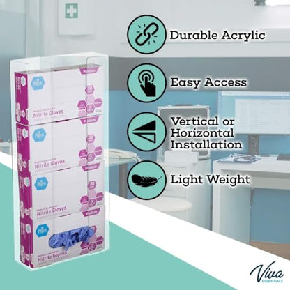 AdirMed VivaEssentials Quad Glove Box Holder, Wall Mount or Free Standing Clear Acrylic Glove Holder - color: Clear, style: Four Box Capacity