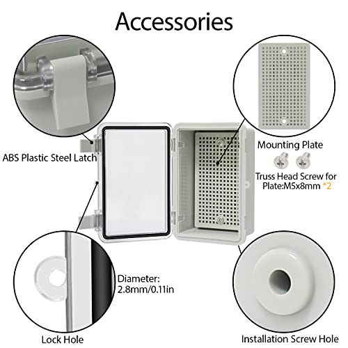 ABS Plastic Dustproof Waterproof IP65 Junction Box Hinged Shell Universal Electrical Project Enclosure Gray, with PC Transparent Clear Cover 5.9 x 3.9 x 2.8inch(150 x100 x70mm), 2 Pack - size: 5.9" x 3.9"x 2.8" (2pc)