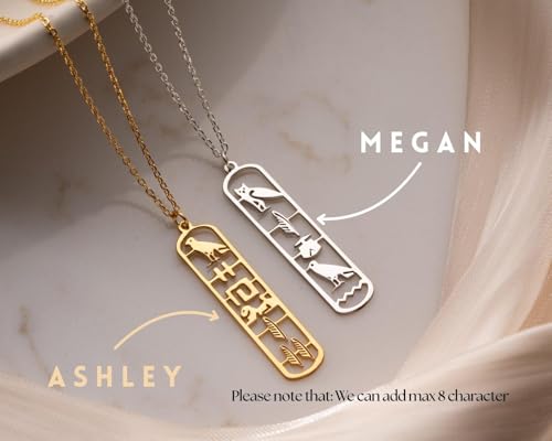 925 Sterling Silver Egyptian Hieroglyphic Name Necklace Dainty Cartouche Pendant Jewelry for Personalized by Hongyu Studio