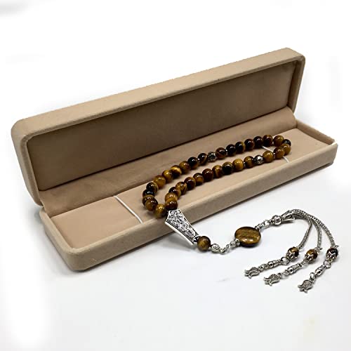Design -Tiger Eye Stone Series Worry Beads - Prayer Beads (8 mm-33 Beads) Tesbih-Tasbih-Tasbeeh-Misbaha-Masbaha-Subha-Sebha-Sibha-Rosary (Gentle Men Model, 8mm 33 Beads) - color: Gentle Men Model, 8mm 33 beads