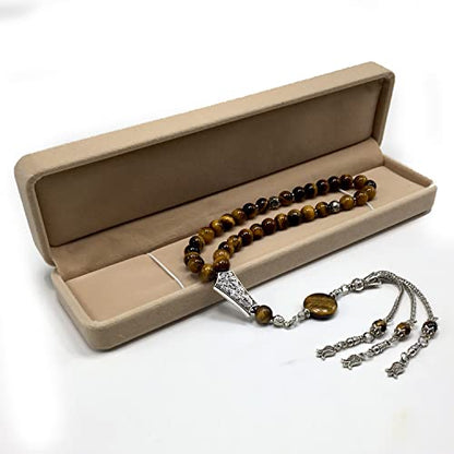 Design -Tiger Eye Stone Series Worry Beads - Prayer Beads (8 mm-33 Beads) Tesbih-Tasbih-Tasbeeh-Misbaha-Masbaha-Subha-Sebha-Sibha-Rosary (Gentle Men Model, 8mm 33 Beads) - color: Gentle Men Model, 8mm 33 beads