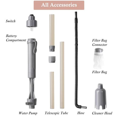 Aquarium Vacuum Gravel Cleaner, Battery Fish Tank Water Changer, Removable Vacuum Sand Washer for Fish Tank Cleaning Water Changing Sand Washing, Adjustable Telescopic Pole