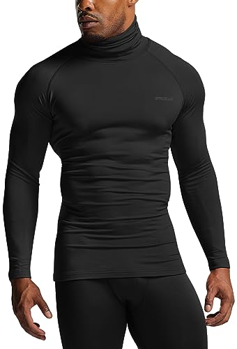 TSLA Men's Thermal Long Sleeve Compression Shirts, Mock/Turtleneck Winter Sports Running Base Layer Top - color: Cover Black, size: 3X-Large
