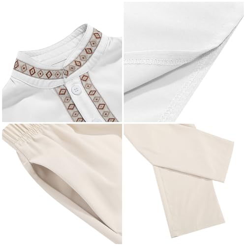 ODIZLI Toddler Boys Muslim Long Sleeve Kaftan Abaya and Pants With Pockets Saudi Arabic Dubai Outfits for Eid Ramadan - color: White, size: 6-7 Years