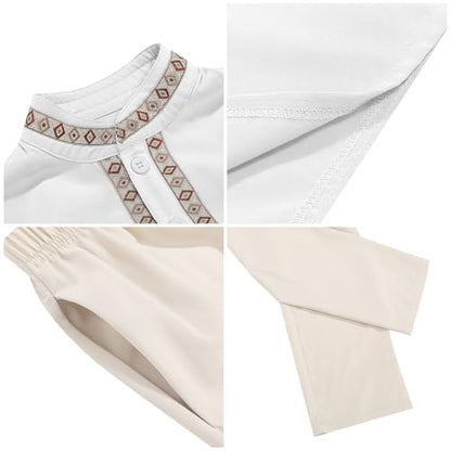 ODIZLI Toddler Boys Muslim Long Sleeve Kaftan Abaya and Pants With Pockets Saudi Arabic Dubai Outfits for Eid Ramadan - color: White, size: 6-7 Years