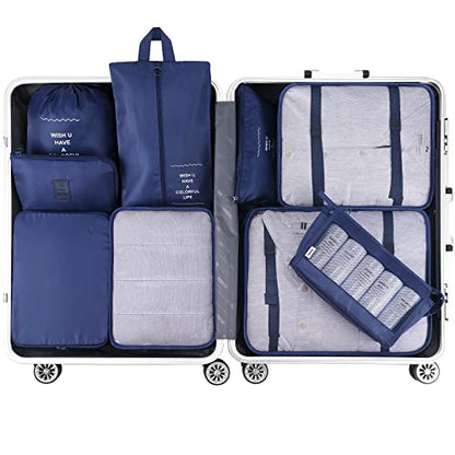 Mossio 9 Set Packing Cubes with Shoe Bag & Electronics Bag - Luggage Organizers Suitcase Travel Accessories - color: Navy Blue