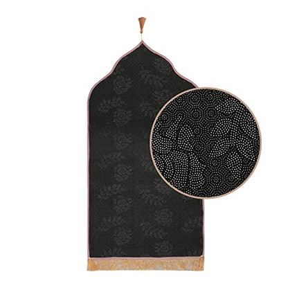 Simple Solid Muslim Prayer Rug Velvet Embossed Turkish Prayer Carpet Portable Islam Prayer Mat for Men Women Islamic Janamaz Great Ramadan Eid Gift Elegant Sajadah with Tassel Salat Rug 60x110cm - color: Pink