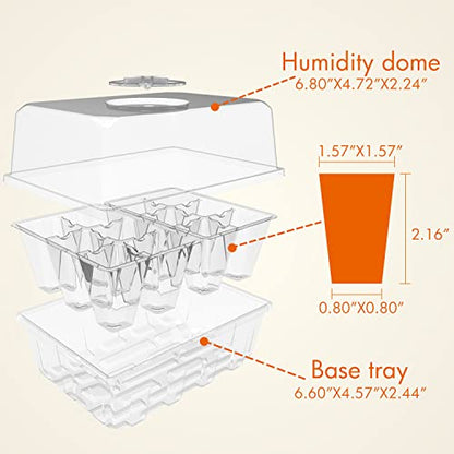 Gardzen 10 Pack Seed Starter Trays with Dome and Clear Base 120 Cell | Garden Propagator Kit with Clear Trays, 6.6"x4.5" Cells for Seed Germination, Seedlings and Indoor Plant Growing - color: Clear Trays With Clear Base