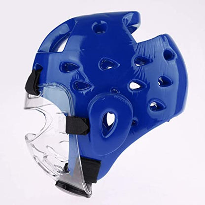 Kids & Adults Taekwondo Karate Headgear MMA Martial Arts Helmet, with Removable Face Shield, Soft Head Gear for Martial Art Grappling Muay Thai Kickboxing Taekwondo - color: Blue, size: Small