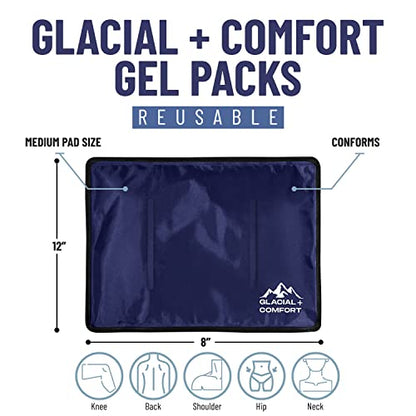 Glacial Comfort Gel Ice Pack for Injuries Reusable - (12" x 8") Cold Pads for Back Pain, Hip, Knee, Shoulder, Muscle Strains, Migraine & Postpartum Recovery with Flex Technology - Compression Pad. - size: Medium (12" x 8")