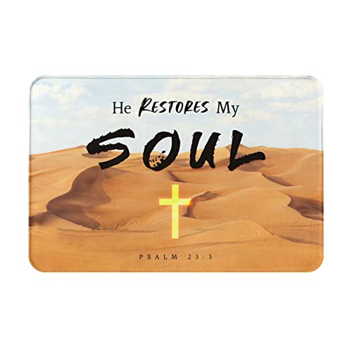 Vivacite Prayer Mat Christian Gifts for Women Men Faith Religious Spiritual Gifts for Women Prayer Rug with Bible Verse Christian Decor Area Rug for Pray and Meditaion Scripture Psalm 23:3, 24"X16" - color: Psalm 23:3 Restore My Soul, size: 24"x16"