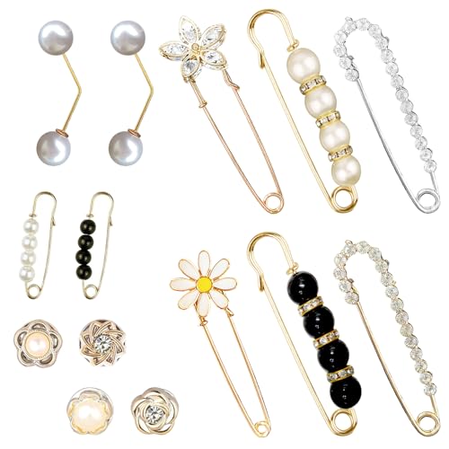 14 Pieces Brooch Safety Pins Pearl Brooch Button Pin Pant Waist Tightener Pins for Clothes Sweater Shawl Collar Dress Cardigan Shirt Jeans Accessories for Women Girls - size: Elegant