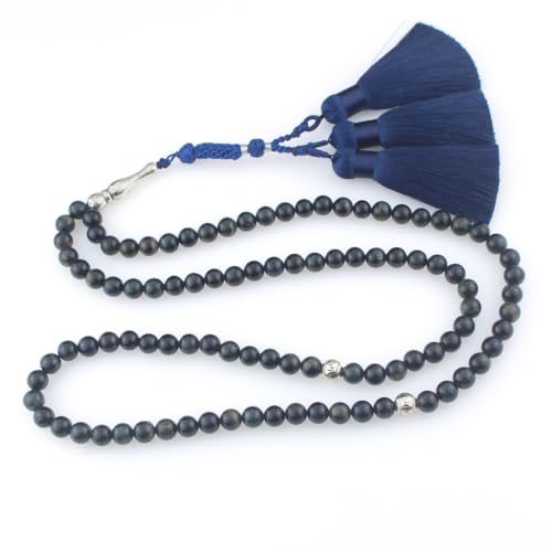 Muslims Islamic Dhikr Tasbeeh Tasbih Prayer Beads, 99 Blue Tiger Eye Stone Beads with Tassel