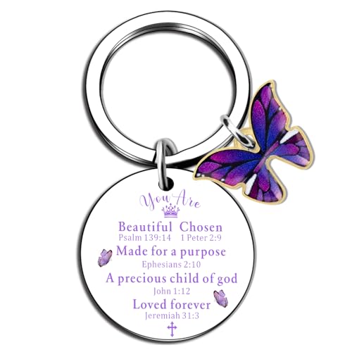 OEHEDOU Purple Gifts Butterfly Gifts For Women Bible Verse Keychain Gifts Christian Gifts For Women Religious Gift For Women Inspirational Item Purple Keychains Inspirational Gift For Women