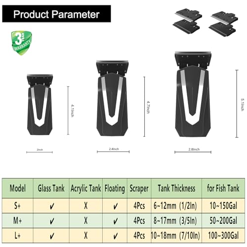 Carefree Fish Aquarium Starship Troopers Magnetic Cleaner Stainless Steel Blades 4Pcs for Size M and L - size: ML
