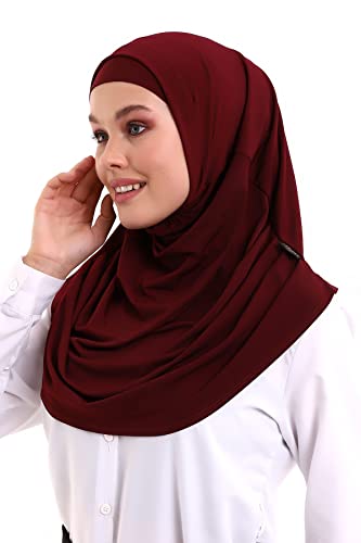 ihvan online, Hijab Scarves for Women, Ready to Wear, Lightweight and Comfortable Headscarf, Instant Turban, Jersey, Presewn - color: Burgundy