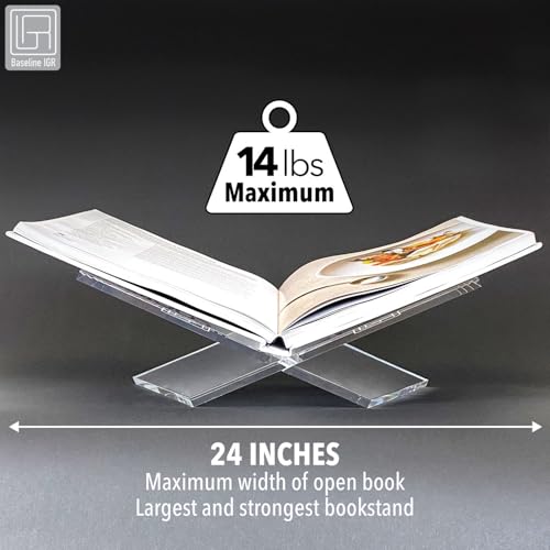 Large Clear Acrylic Book Stand, 12.5" x 9.5" x 5.5”, Acrylic Book Holder, Open Bookstand for Display and Reading Cookbooks, Art Books, Bibles, Magazines - Home and Office - color: Clear, size: Large