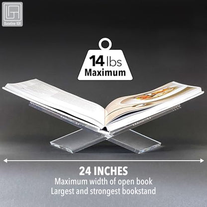 Large Clear Acrylic Book Stand, 12.5" x 9.5" x 5.5”, Acrylic Book Holder, Open Bookstand for Display and Reading Cookbooks, Art Books, Bibles, Magazines - Home and Office - color: Clear, size: Large