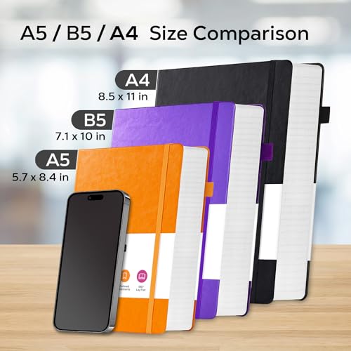 FOCUS DAY Notebooks College Ruled, A4 (8.5 x 11) Large Notebook Journal with 100GSM Lined Paper, Hardcover Leather Journaling Notebooks for Women & Men, 320 Pages, Big Black Notebook - color: 2.Black, size: A4