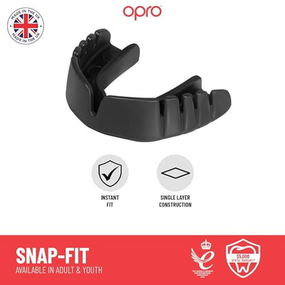 OPRO Snap-Fit Mouth Guard with Strap Instant Fit (Blue) Adult Boxing Mouthguard for MMA & Impact Sports, Impact-Resistant Football Mouth Guard for Sports, Hockey & Rugby - Includes Case - size: Adult (11+)