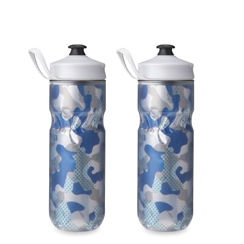 HydraPak Polar Sport Insulated Water Bottle 2-Pack (20oz, Contender Blue) | High Flow, BPA Free, Tri-Layer Insulation, Leakproof, Dash Handle, Easy Squeeze, Self-Sealing Cap, for Sports - color: Contender Blue, style: 20oz/600ml (2-Pack)