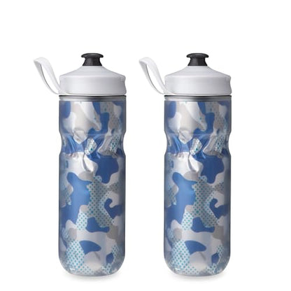 HydraPak Polar Sport Insulated Water Bottle 2-Pack (20oz, Contender Blue) | High Flow, BPA Free, Tri-Layer Insulation, Leakproof, Dash Handle, Easy Squeeze, Self-Sealing Cap, for Sports - color: Contender Blue, style: 20oz/600ml (2-Pack)