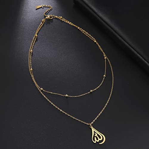 kkjoy Islamic Muslim Allah Layered Necklaces for Women Stainless Steel Water Drop Heart Shape Allah Necklace Lucky Islamic Jewelry
