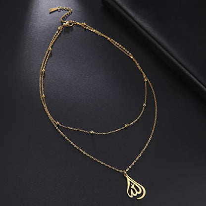 kkjoy Islamic Muslim Allah Layered Necklaces for Women Stainless Steel Water Drop Heart Shape Allah Necklace Lucky Islamic Jewelry