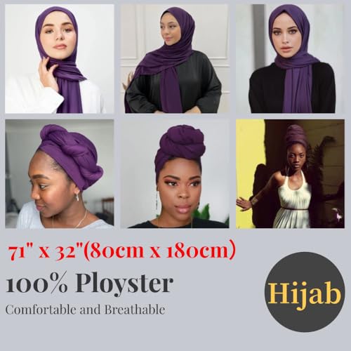 Harewom Muslim Hijab for Women Soft Stretch Headscarf Large Plain Turban Wrap Shawl Head Wrap for Everyday Wear - color: Purple Hijab Headscarf