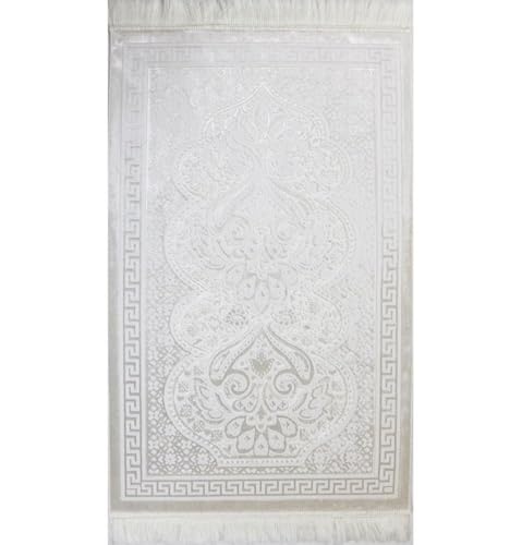 Modefa Muslim Prayer Rug Islam - Ramadan Gifts Set with Prayer Mat & Tasbih Prayer Beads - Soft Plush Islamic Gifts for Women Muslim Gifts for Men - Luxury Velvet Gift Box Set (Paisley Vanilla White) - color: White