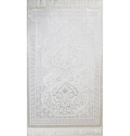 Modefa Muslim Prayer Rug Islam - Ramadan Gifts Set with Prayer Mat & Tasbih Prayer Beads - Soft Plush Islamic Gifts for Women Muslim Gifts for Men - Luxury Velvet Gift Box Set (Paisley Vanilla White) - color: White