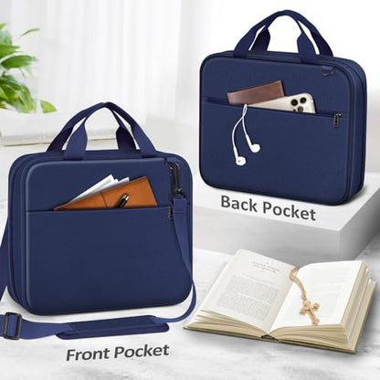FINPAC Large Bible Cover, Carrying Book Case Church Bag Bible Protective with Zippered Pocket and Handle, Gift for Men Women - color: Navy