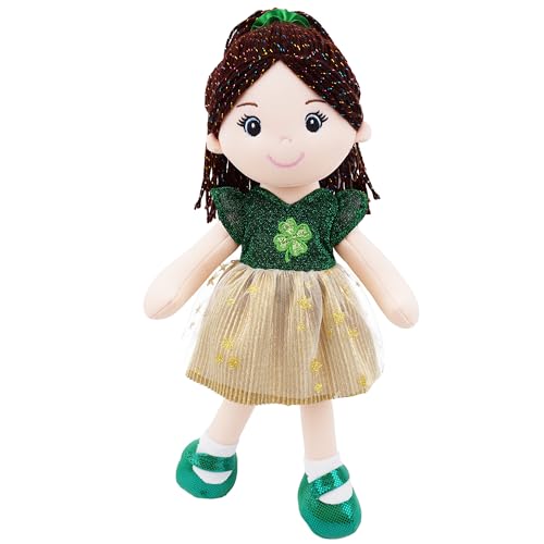 June Garden 14" Snuggle Cuties Clover Sophie - Saint Patrick's Day Soft Plush Doll - Huggable Irish Themed Rag Doll for Girls - Green Outfit - color: Green, size: Medium