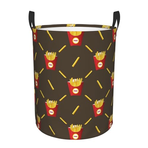 French Fries in a Red Box Laundry Hamper with Durable Handle Waterproof Foldable Laundry Basket Circular Dirty Clothes Storage Basket for Nursery Bedroom Bathroom College - color: French Fries In A Red Box, size: Small