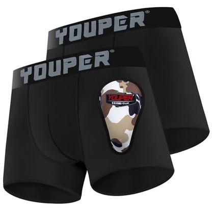 Youper 2 Pack Youth Brief with Soft Protective Athletic Cup, Youth Compression Underwear for Baseball & Football - color: Black, size: Medium