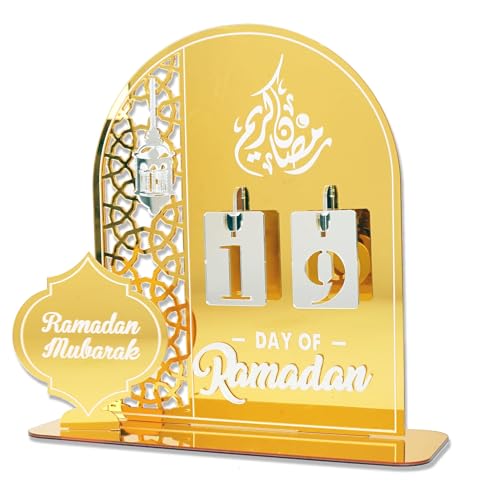 Eid Mubarak Ramadan Advent Calendar 2026, Acrylic Countdown Calendars Tracker Date Gift for Muslim Islamic Holiday Table Home Decorations Ramadan Calendars (Gold)