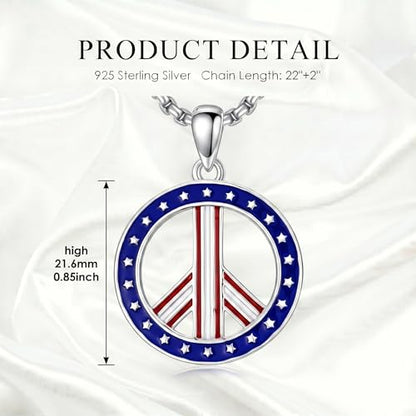 S925 스털링 실버 포세이돈 삼지창/평화 사인/공존 평화 상징/해적/화살촉/생명의 꽃/토르의 망치 주얼리 목걸이 선물 여성 남성용 - style: peace sign-flag-1