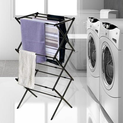 Black+Decker 3 Tier Expandable Collapsing Foldable Laundry Rack for Air Drying Clothing, Space Saving Heavy Duty Lightweight Metal Drying Rack, Black - color: Black