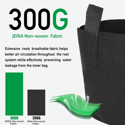 JERIA 12-Pack 3 Gallon Grow Bags, 300G Thickened Nonwoven Garden Pots,Heavy Duty Fabric Pots with Reinforced Handles - size: 3 Gallons