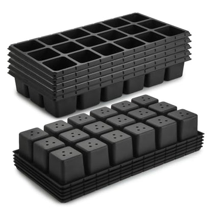 RooTrimmer 10 Pack 18 Cell Seed Starter Trays - 2.9 "Deep 3 Inch Big Cell Plastic Nursery Trays, 20" x 10", for 1020 Flat Trays Seed Germination, Planting Seedlings & Propagation - color: Black, size: 18 Cells-10P