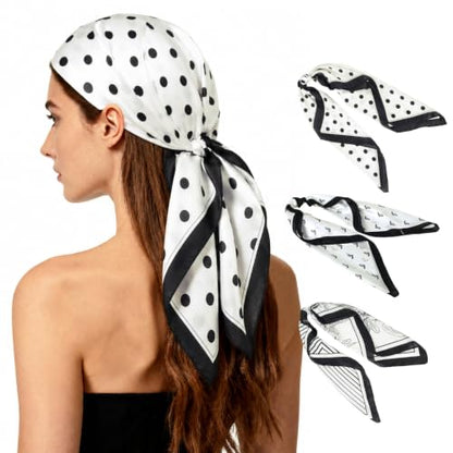 27" Head Scarf Like Satin Silk for Women,Hair Scarves Bandana,Headband Silk Feeling for Hair Wrap - color: Dots-3