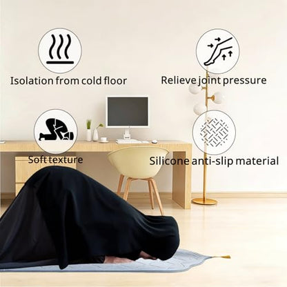 Padded Prayer Mat Rug 43"x26" - Thick Sponge Memory Foam Travel Prayer Mat for Men,Women,Soft Luxury Fabric for Eid Ramadan,Islamic Decor,Prayer Room,Umrah Essentials,Ideal Islamic Gift(Gray)