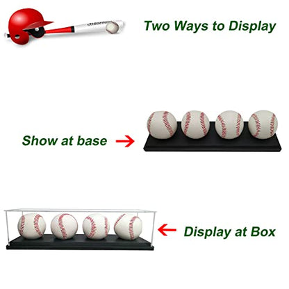 Baseball Display Case for 4 Pack in one,Baseball Holders for Balls Display,Acrylic Baseball Stand Storage ,Memorabilia Display Case for Tennis Ball,Lacrosse Ball,Bocce Ball - size: 13.3x3.3x3.3 inch