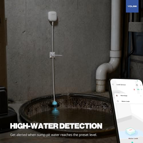 YoLink LoRa Water Level Monitoring Sensor Starter Kit: 1 YoLink Hub & Wireless Battery-Powered Float Switch Alarm, Sump Pump Alarm, AC Condensate Overflow, Tank Level, Toilet Leak Sensor, 105dB Siren