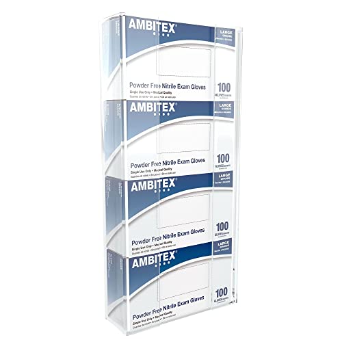 Kantek Wall Mounted Acrylic Glove Box Holder Dispenser, 4 Box Capacity, for Use in Food Service, Healthcare, Hospitals, Restaurants, 10.3" x 3.8" x 21.3", Clear - size: Quadruple