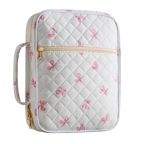 Bible Cover Case for Women Girls,Quilted Bible Tote Bag Study Supplies - color: Pink Butterfly