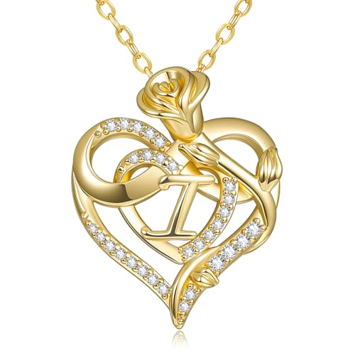 14k Gold Plated Heart Initial Necklaces for Women - style: Letter I