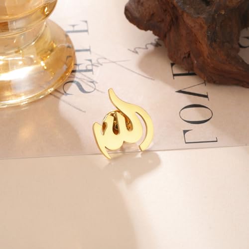 Dreamtimes Islamic Allah Ayatul Kursi Stainless Steel Brooch Pin for Men- Elegant Hijab Pin Muslim Women Jewelry Durable Quran Pendant for Prayer Gift for Eid & Ramadan - color: Gold-2